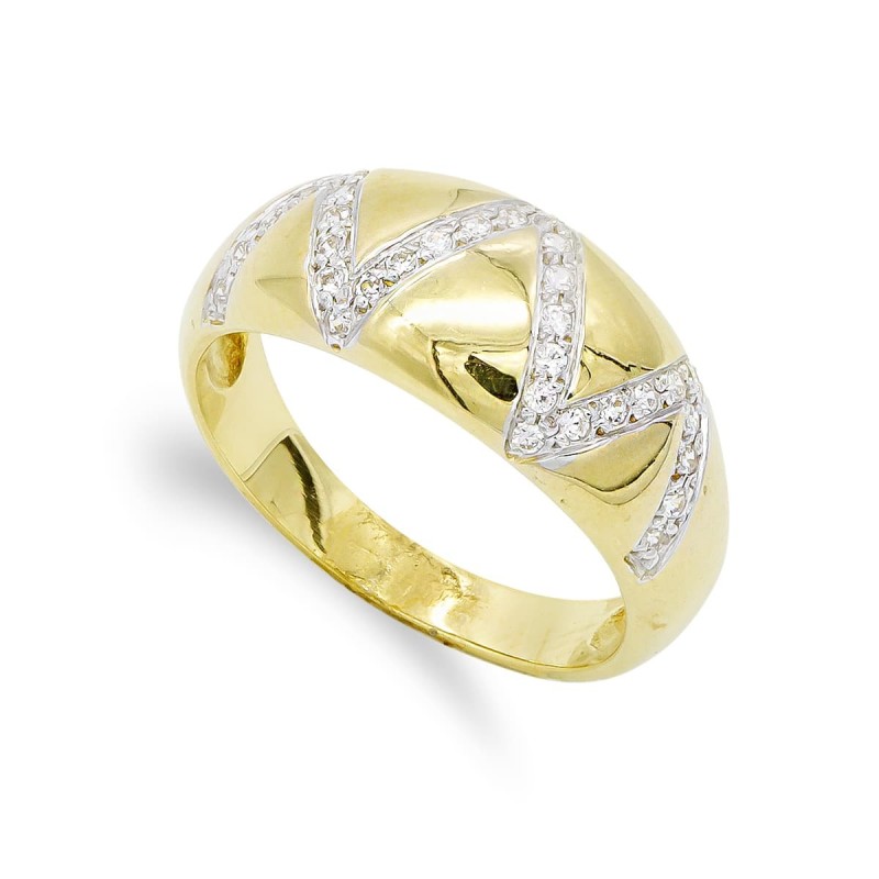 Sortija Oro Amarillo Maciza Con Circonitas. Ancho: 9 mm oro 18k
