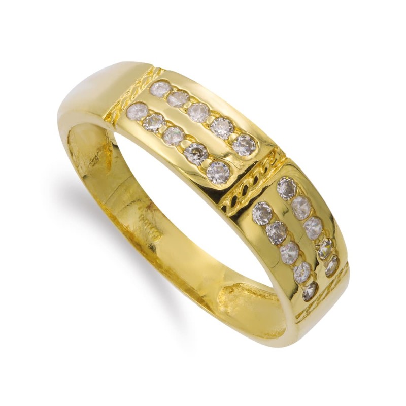 Sortija Oro Amarillo Maciza Con Circonitas. Ancho 6 mm oro 18k