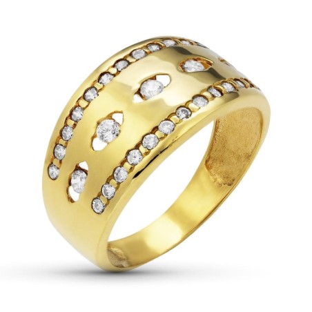 Sortija Oro Amarillo Con Circonitas. Ancho: 10,5 mm oro 18k