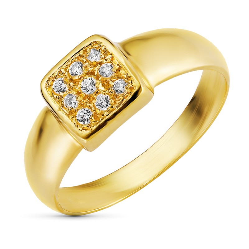 Sortija Oro Amarillo Motivo Cuadrado Con Circonitas. Ancho: 7,5 mm oro 18k