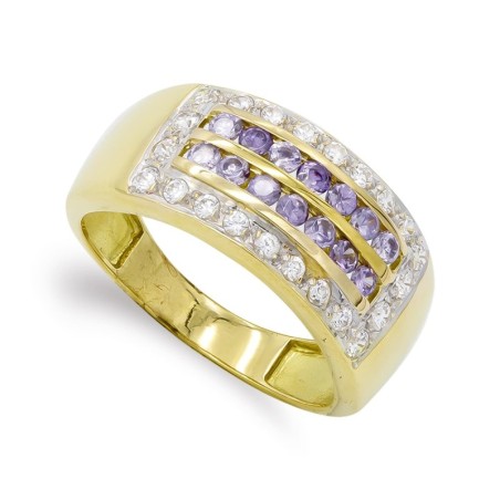 Sortija Oro Amarillo Con Circonitas. Ancho: 9,5 mm oro 18k