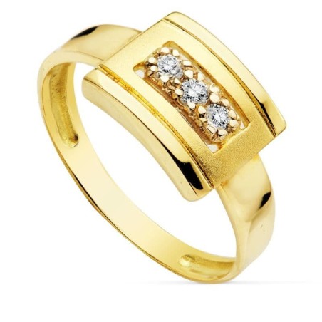 Sortija Oro Amarillo Motivo Rectangular Con Circonitas. Ancho: 8,5 mm oro 18k