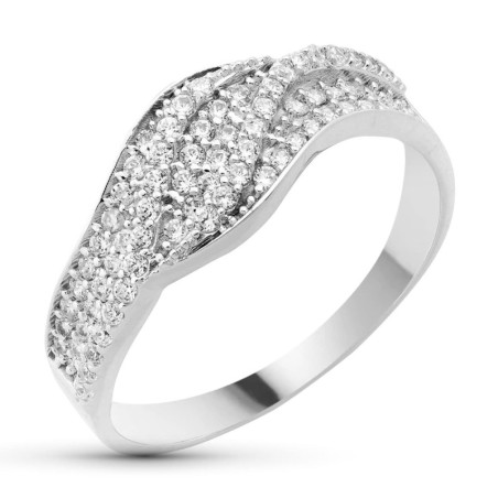 Sortija Oro Blanco Con Circonitas. Ancho: 7,5 mm oro 18k