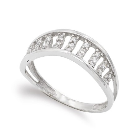 Sortija Oro Blanco Con Circonitas. Ancho: 6,5 mm oro 18k