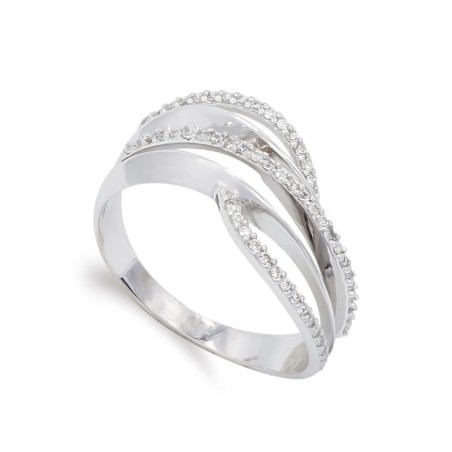 Sortija Oro Blanco Con Circonitas. Ancho: 9 mm oro 18k