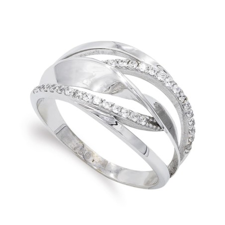 Sortija Oro Blanco Calada Con Circonitas. Ancho: 12 mm oro 18k
