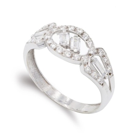 Sortija Oro Blanco Con Circonitas. Ancho: 8 mm oro 18k