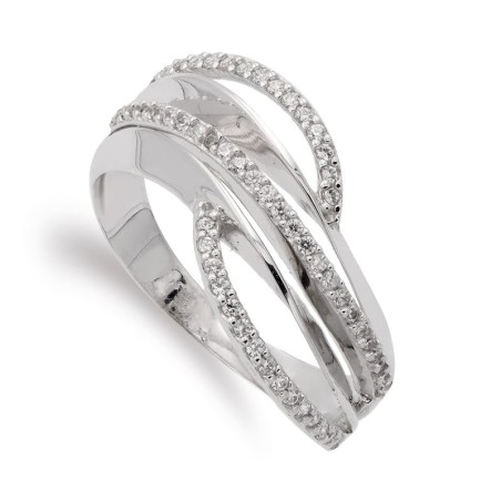 Sortija Oro Blanco Con Circonitas. Ancho: 10 mm oro 18k