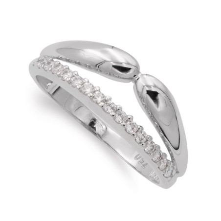 Sortija Oro Blanco Con Circonitas. Ancho: 7,5 mm oro 18k