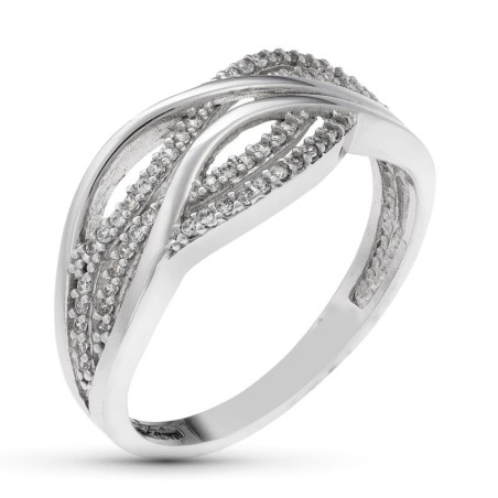 Sortija Oro Blanco Con Circonitas. Ancho: 8 mm oro 18k