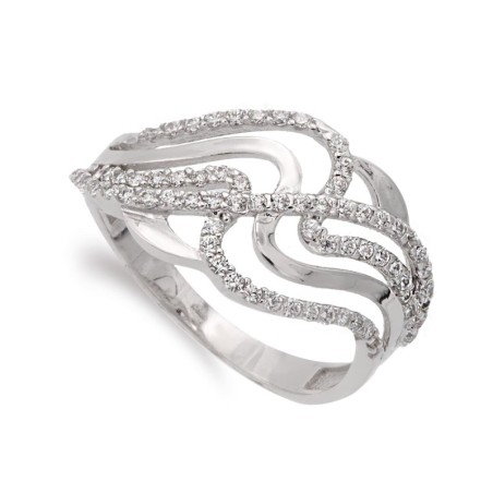 Sortija Oro Blanco Con Circonitas. Ancho: 12 mm oro 18k
