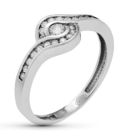 Sortija Oro Blanco Con Circonitas. Ancho: 7,5 mm oro 18k