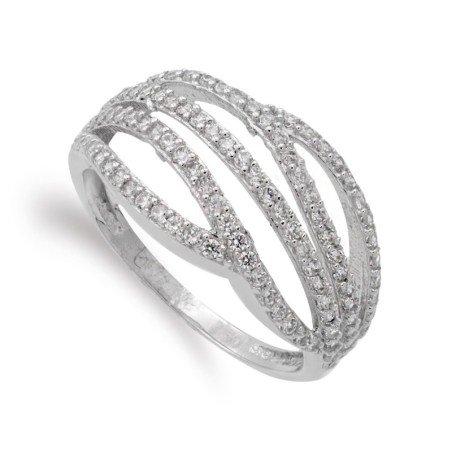 Sortija Oro Blanco Con Circonitas. Ancho: 10,5 mm oro 18k