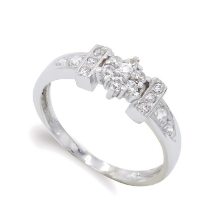 Sortija Oro Blanco Con Circonitas. Ancho: 6,5 mm oro 18k