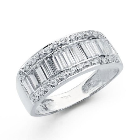 Sortija Oro Blanco Con Circonitas. Ancho: 8 mm oro 18k