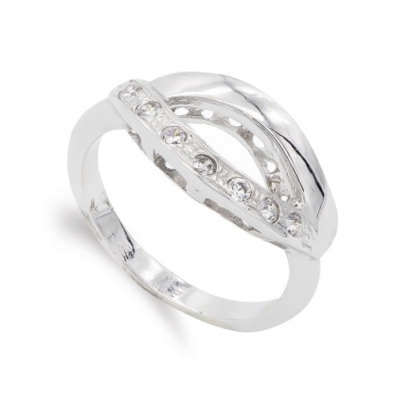 Sortija Oro Blanco Con Circonitas. Ancho: 9,5 mm oro 18k