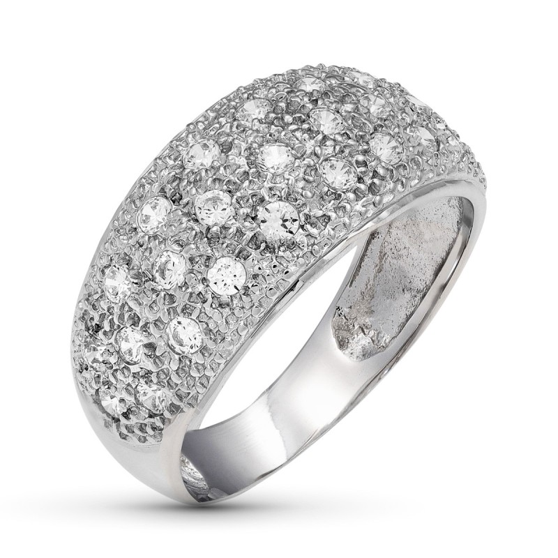 Sortija Oro Blanco Con Circonitas. Ancho 10 mm oro 18k