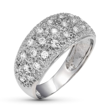 Sortija Oro Blanco Con Circonitas. Ancho 10 mm oro 18k