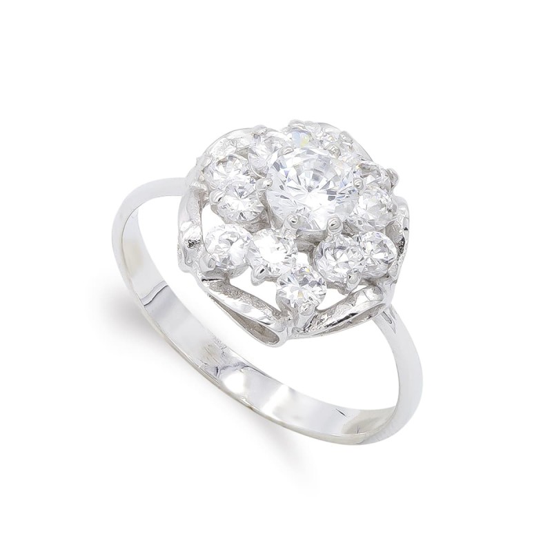 Sortija Oro Blanco Cuajo Circonita Y Ramas. Ancho: 13 mm oro 18k
