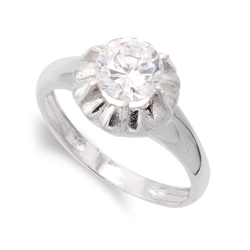 Sortija Oro Blanco Con Circonita Y Garras. Ancho: 10 mm oro 18k