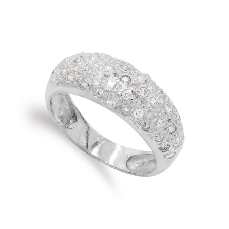 Sortija Oro Blanco Con Circonitas. Ancho: 7,5 mm oro 18k