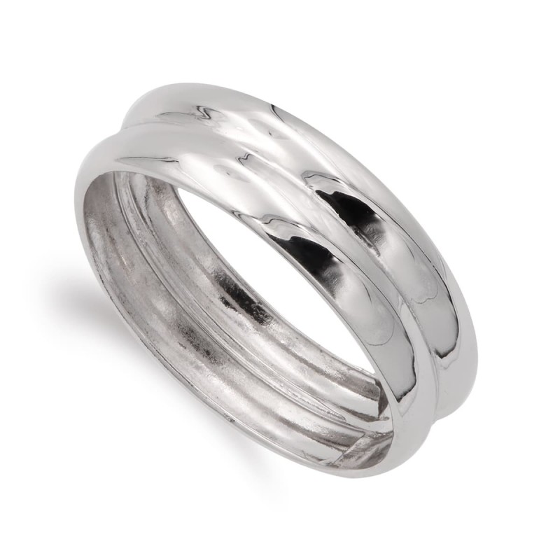 Sortija Oro Blanco Dos Bandas En Brillo. Ancho: 7 mm oro 18k