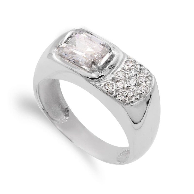 Sortija Oro Blanco Circonita De 8X6 mm. Ancho: 8 mm oro 18k