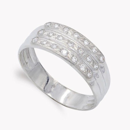 Sortija Oro Blanco Con Circonitas. Ancho: 7 mm oro 18k