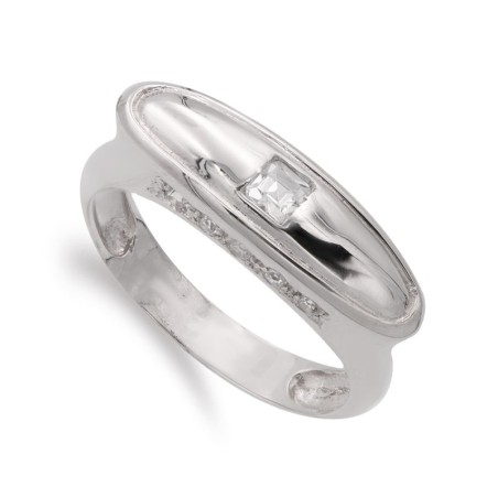 Sortija Oro Blanco Con Circonitas. Ancho: 7 mm oro 18k