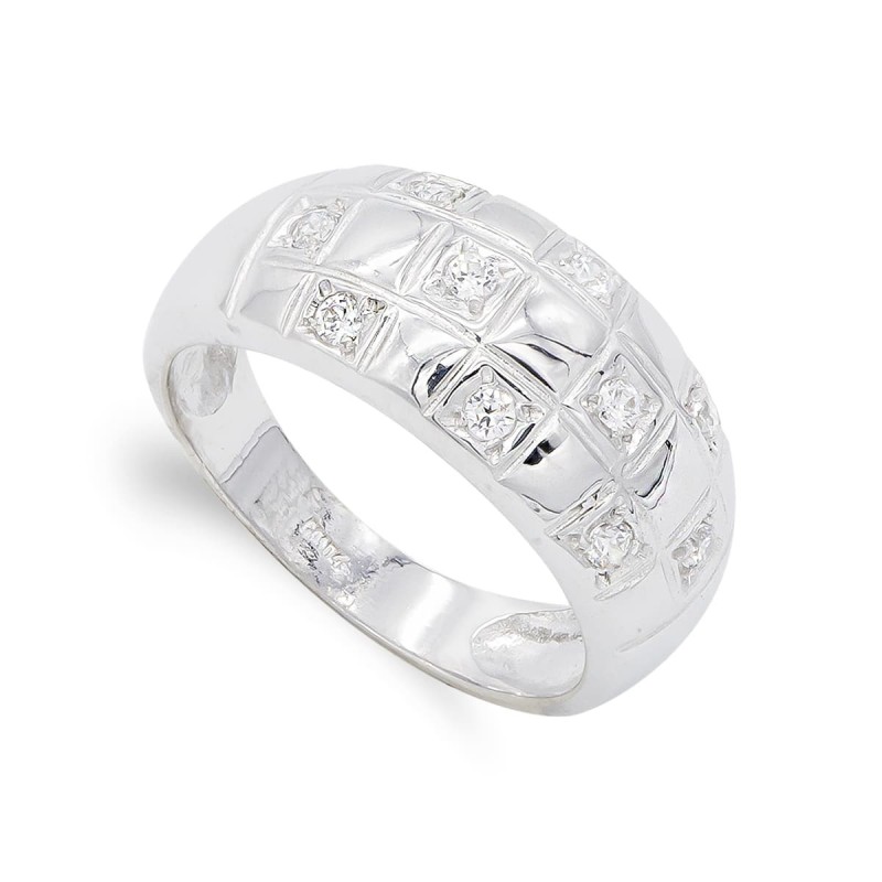 Sortija Oro Blanco Con Circonitas. Ancho: 9,5 mm oro 18k