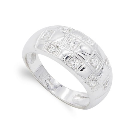 Sortija Oro Blanco Con Circonitas. Ancho: 9,5 mm oro 18k