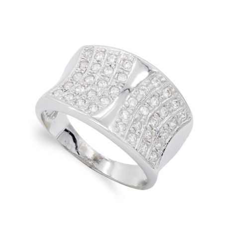 Sortija Oro Blanco Con Circonitas. Ancho: 14,5 mm oro 18k