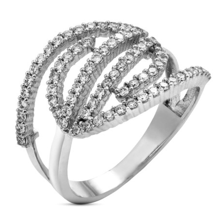 Sortija Oro Blanco Con Circonitas. Ancho: 14 mm oro 18k