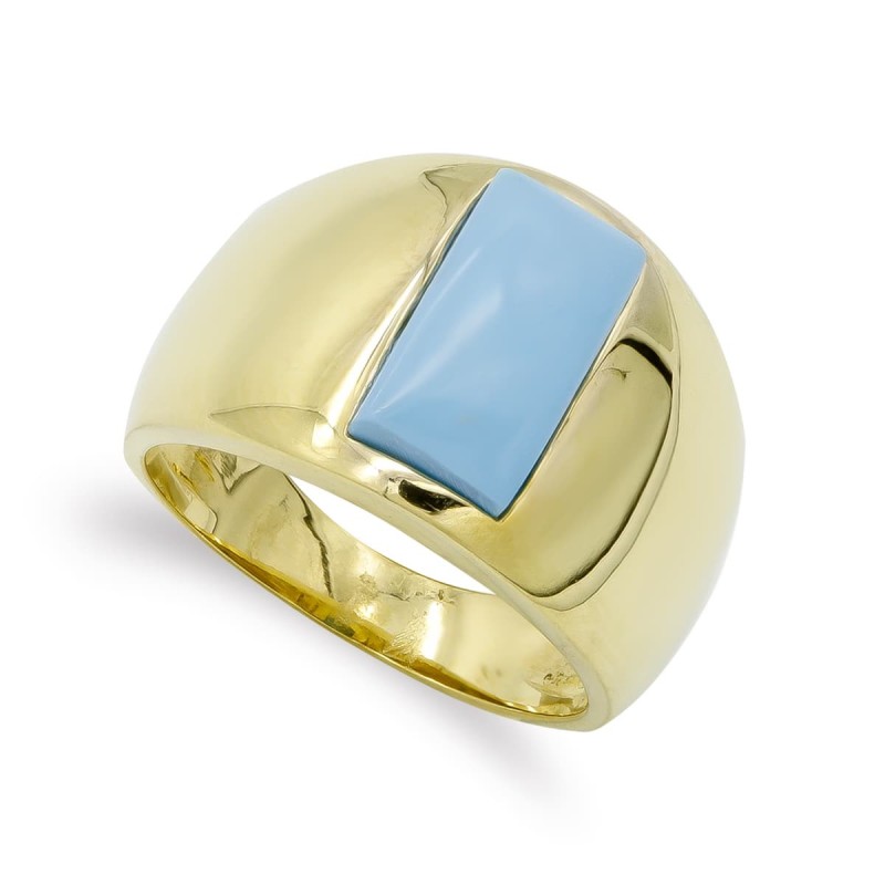 Sortija Oro Amarillo Turquesa Fina 12X6 mm. Ancho: 14,5mm oro 18k