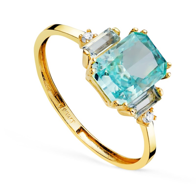 Sortija Oro Amarillo Piedra Octogonal 8X6 mm Ice Cut Y Barretas Topacio Natural 4X2 mm oro 18k