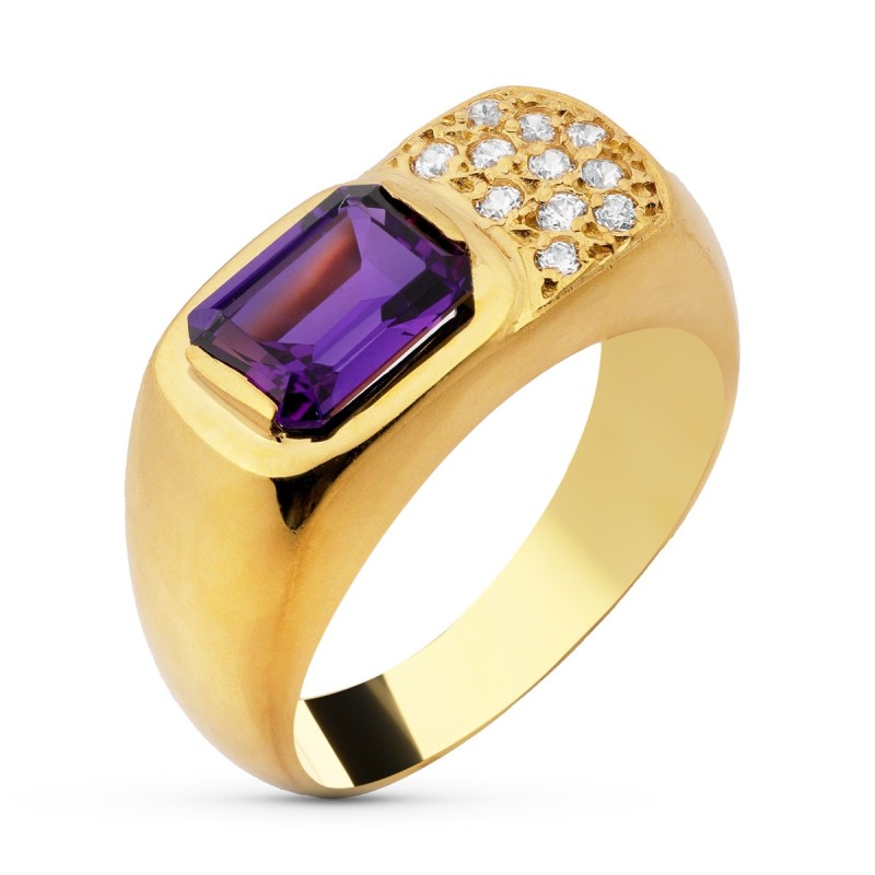 Sortija Oro Amarillo Amatista Y Circonita 8X6 mm oro 18k