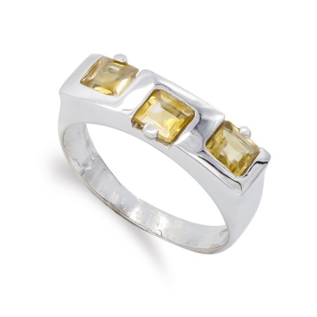 Sortija Oro Blanco Con Topacios. Ancho: 6 mm oro 18k