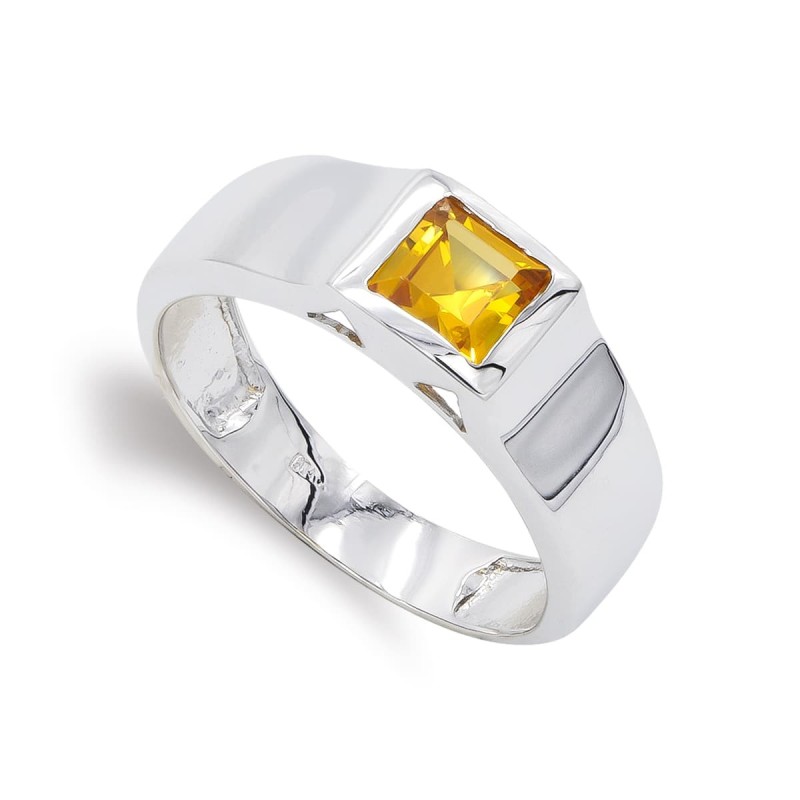 Sortija Oro Blanco Con Topacio. Ancho: 6 mm oro 18k