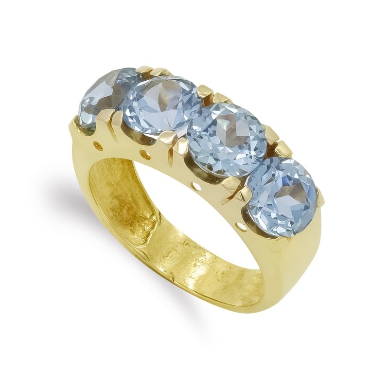 Sortija Oro Amarillo Cuatro Piedras Aguamarina. Ancho: 7 mm oro 18k