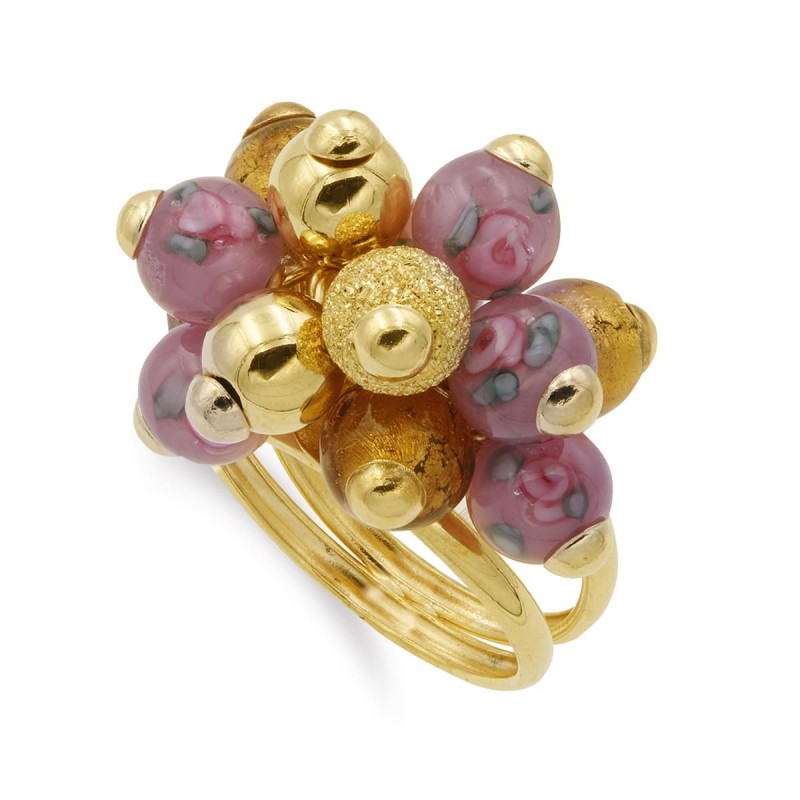 Sortija Oro Amarillo Doble Con Bolitas De Murano. Ancho Motivo 22X15 mm oro 18k