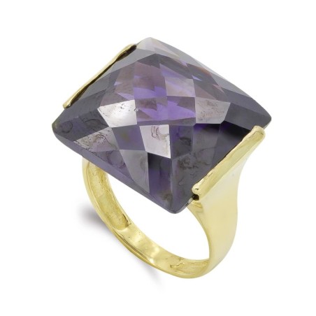 Sortija Oro Amarillo Piedra Rectangular Amatista. Ancho: 18 mm oro 18k