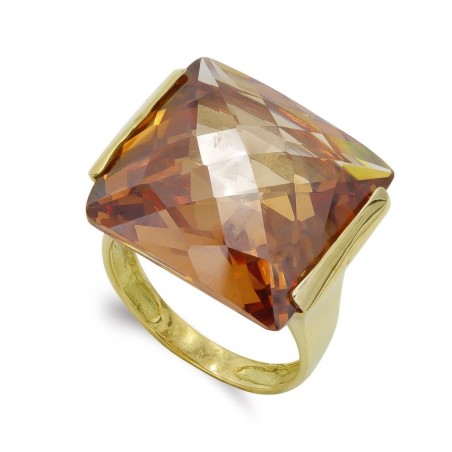 Sortija Oro Amarillo Piedra Rectangular Topacio. Ancho: 18 mm oro 18k