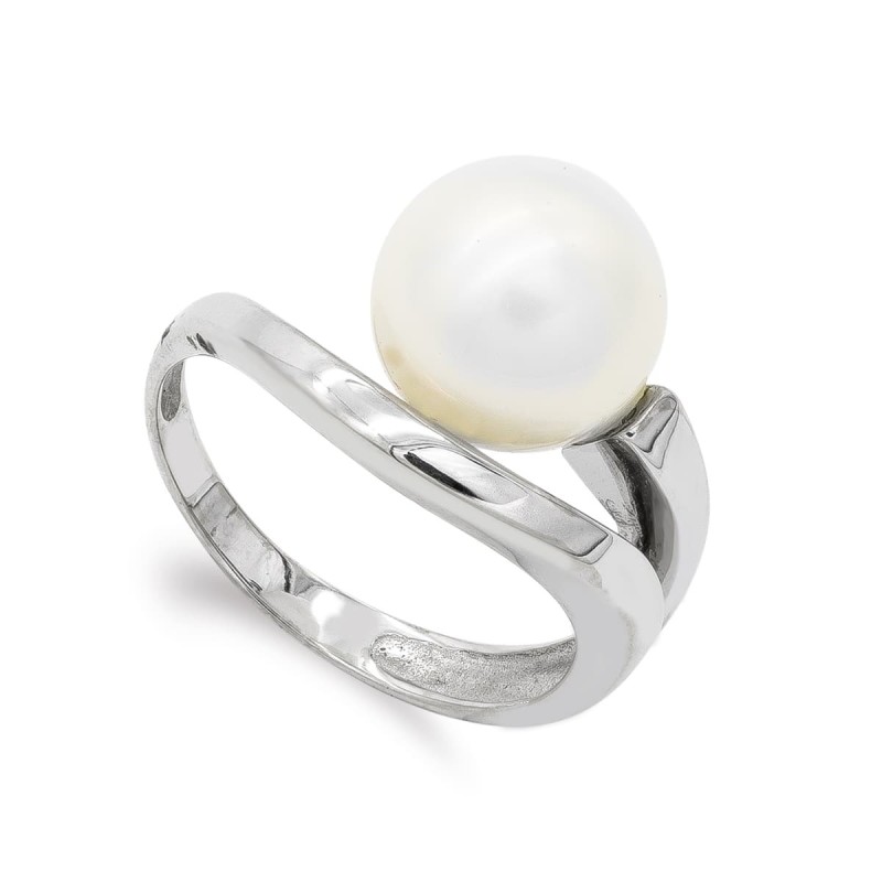 Sortija Oro Blanco Lisa Y Perla De 10 mm oro 18k
