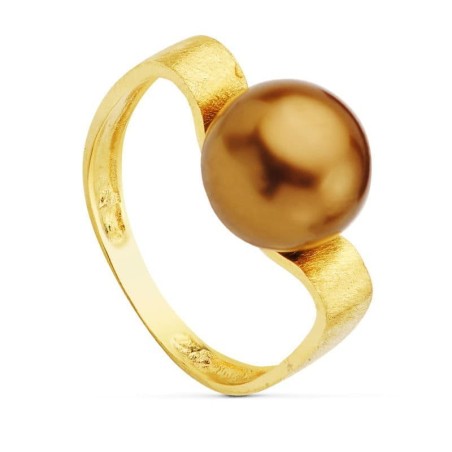 Sortija Oro Amarillo Rayada Perla Chocolate 10 mm oro 18k