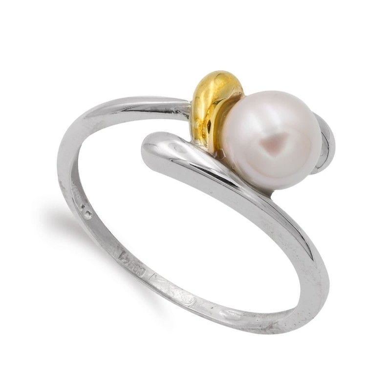 Sortija Oro Bicolor Perla 6.5 mm. Ancho Cuerpo: 1 mm oro 18k