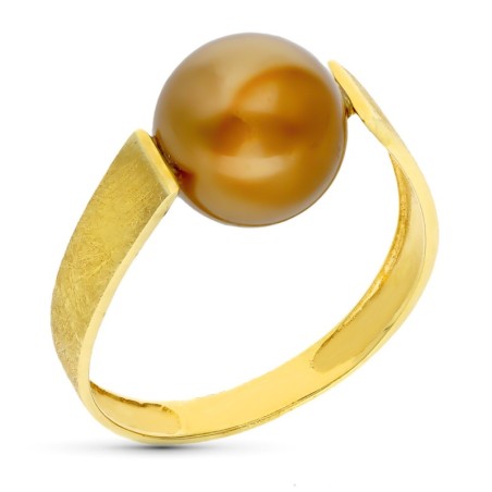 Sortija Oro Amarillo Perla Chocolate 10 mm oro 18k