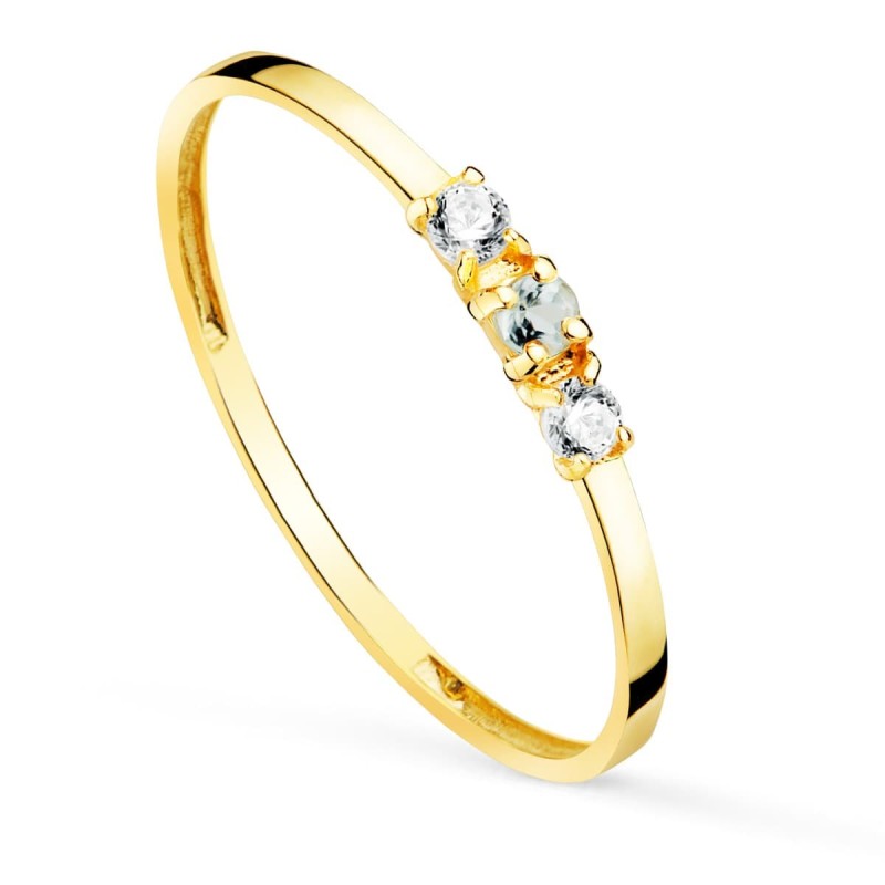 Sortija Oro Amarillo Aguamarina Y Circonita Ancho Cuerpo 1.2 mm oro 18k