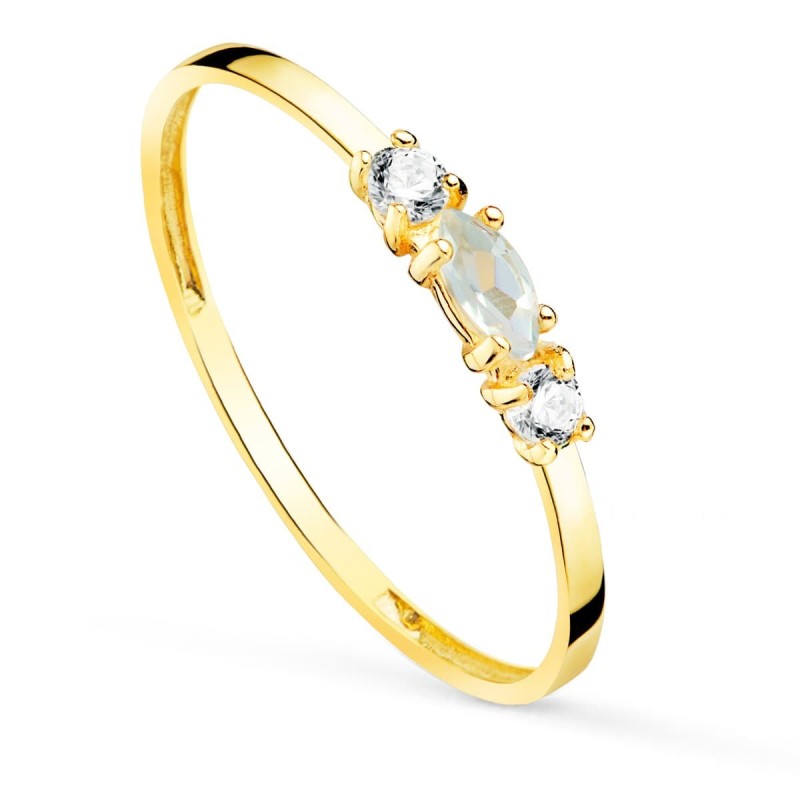 Sortija Oro Amarillo Piedra Aguamarina 4X2 mm Y Circonita Ancho 1 mm oro 18k