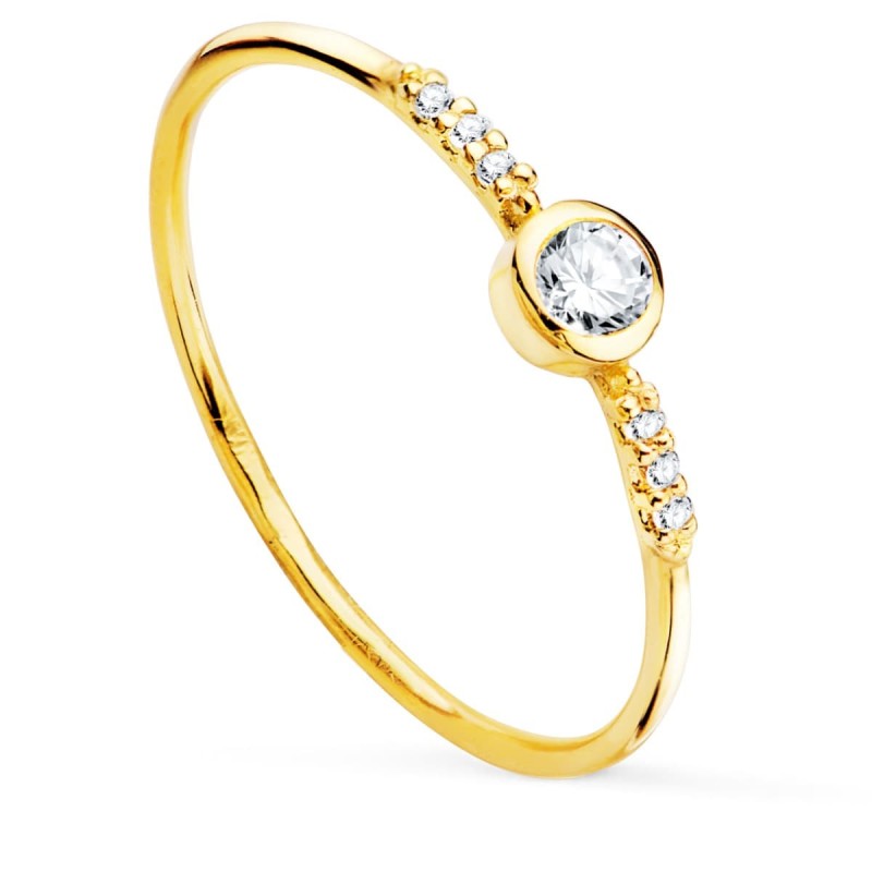Solitario Oro Amarillo 7 Topacios Blancos Naturales 0.1685 Qts. Ancho 3,5 mm. oro 18k