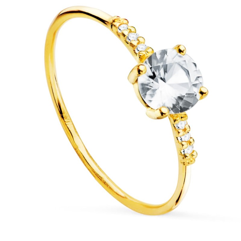 Solitario Oro Amarillo 7 Topacios Blancos Naturales 0.5438 Qts. Ancho: 5 mm oro 18k